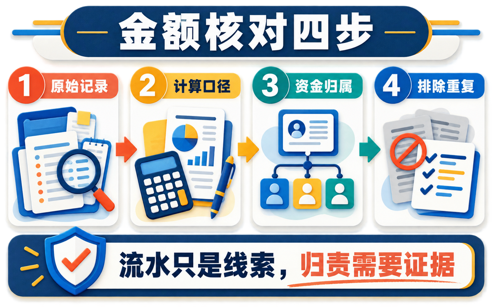 开设赌场退赃金额从原始记录到避免重复计算的四步核对图