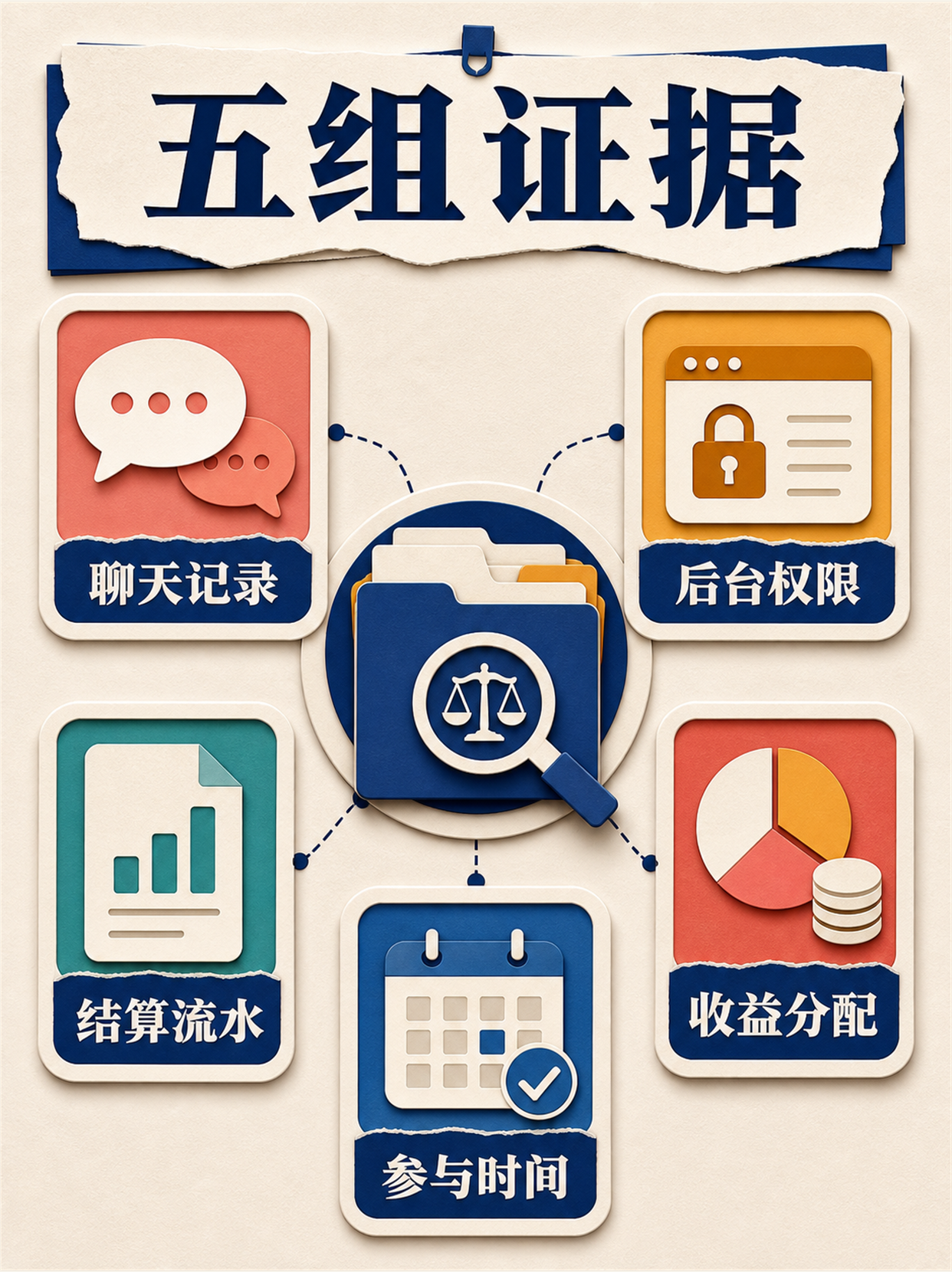聊天记录后台权限结算流水收益分配和参与时间五组证据图