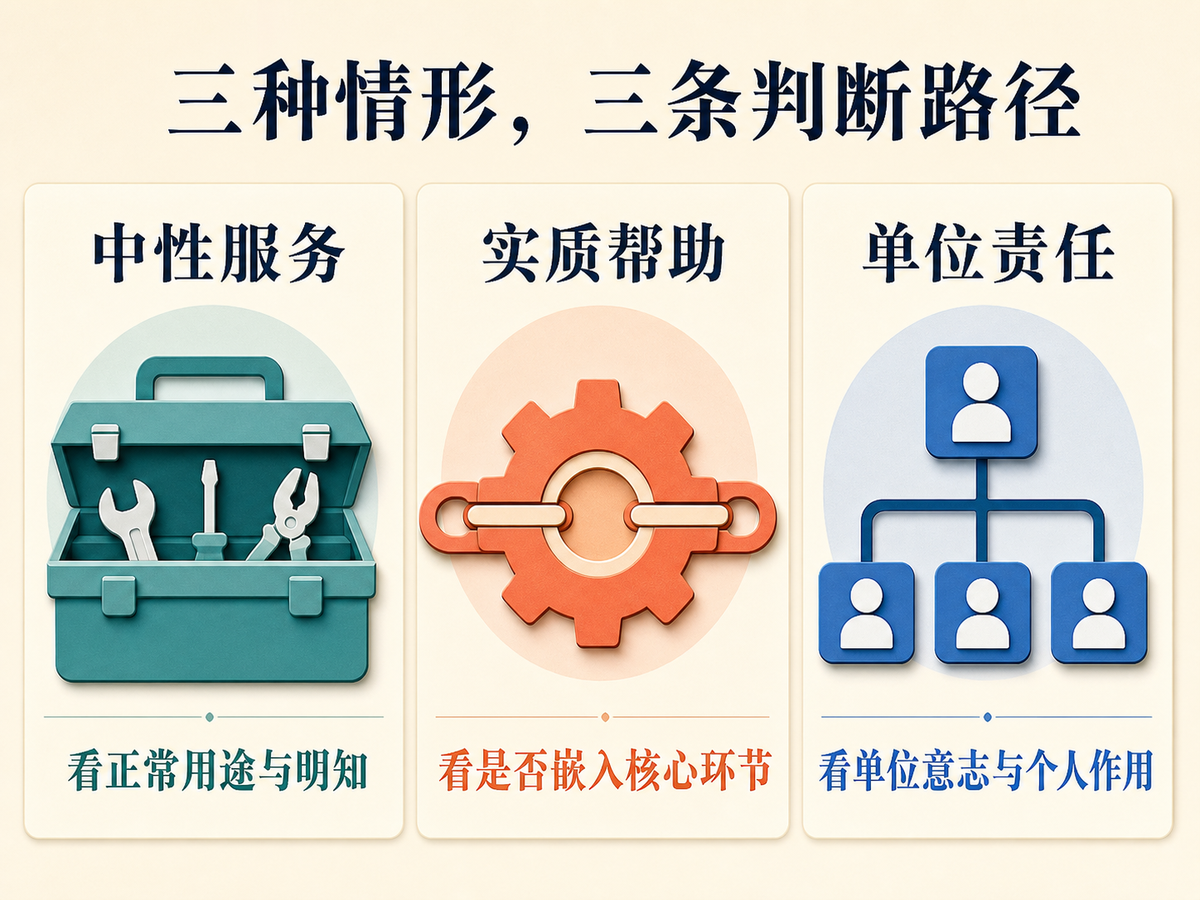 中性服务实质帮助和单位责任三种情形的责任分流图