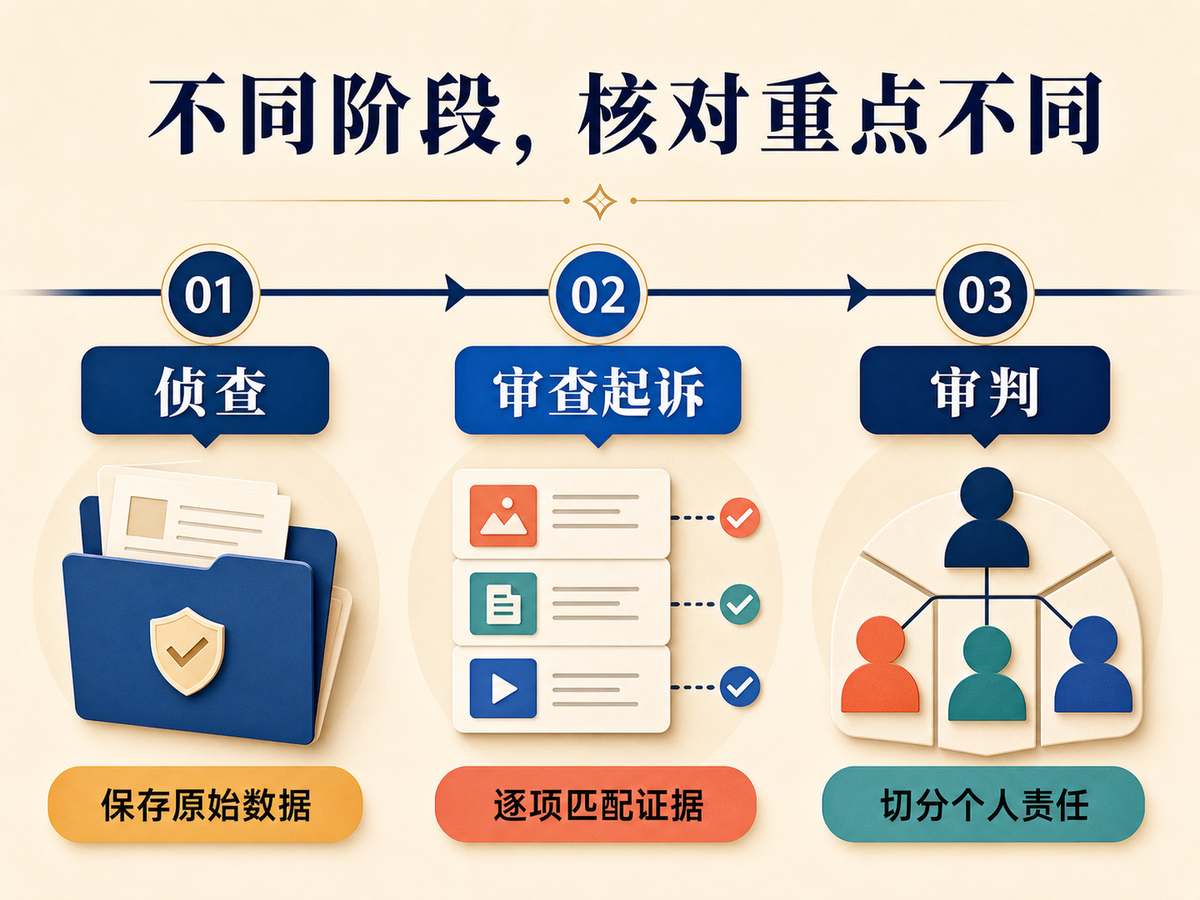 侦查审查起诉和审判阶段核对非法经营共同犯罪证据的时间轴