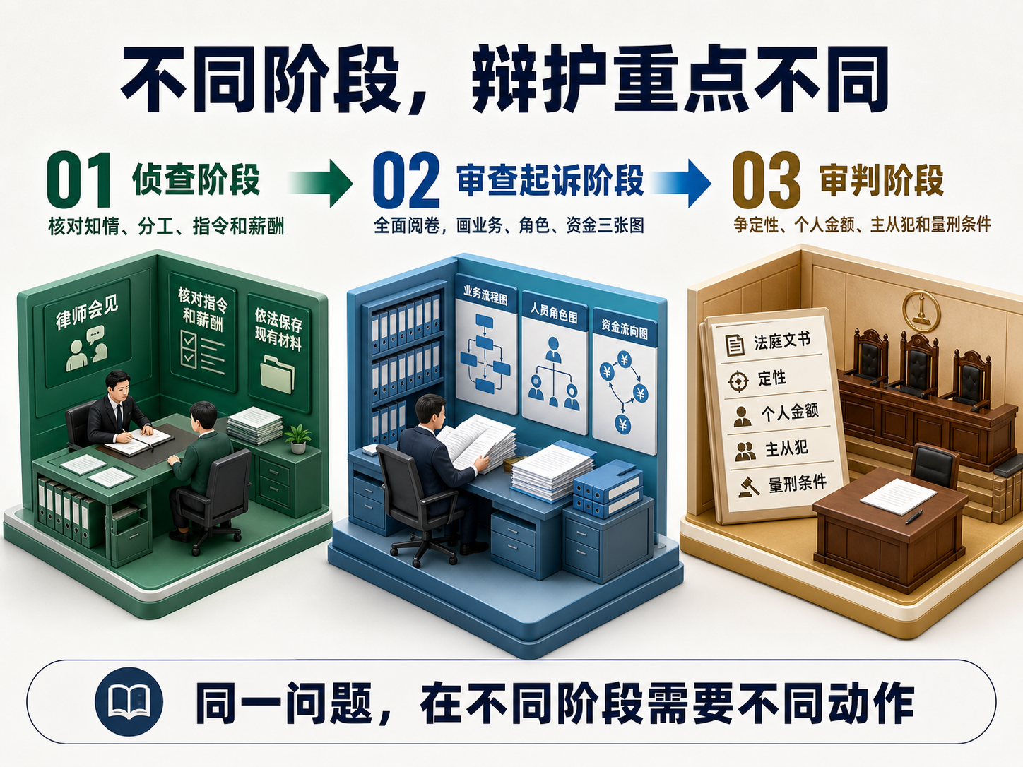 侦查审查起诉审判三个阶段的辩护重点时间轴