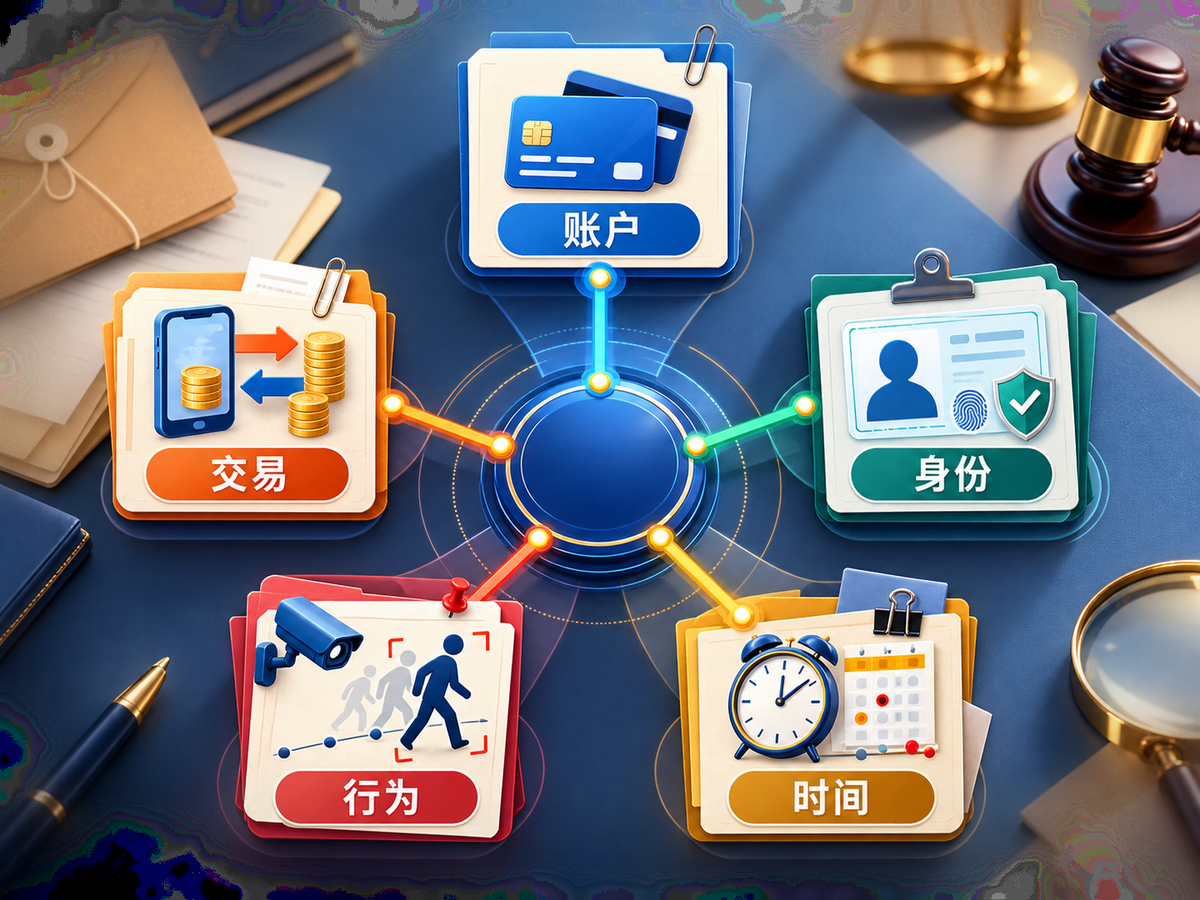 账户交易身份行为时间五项证据对应矩阵图